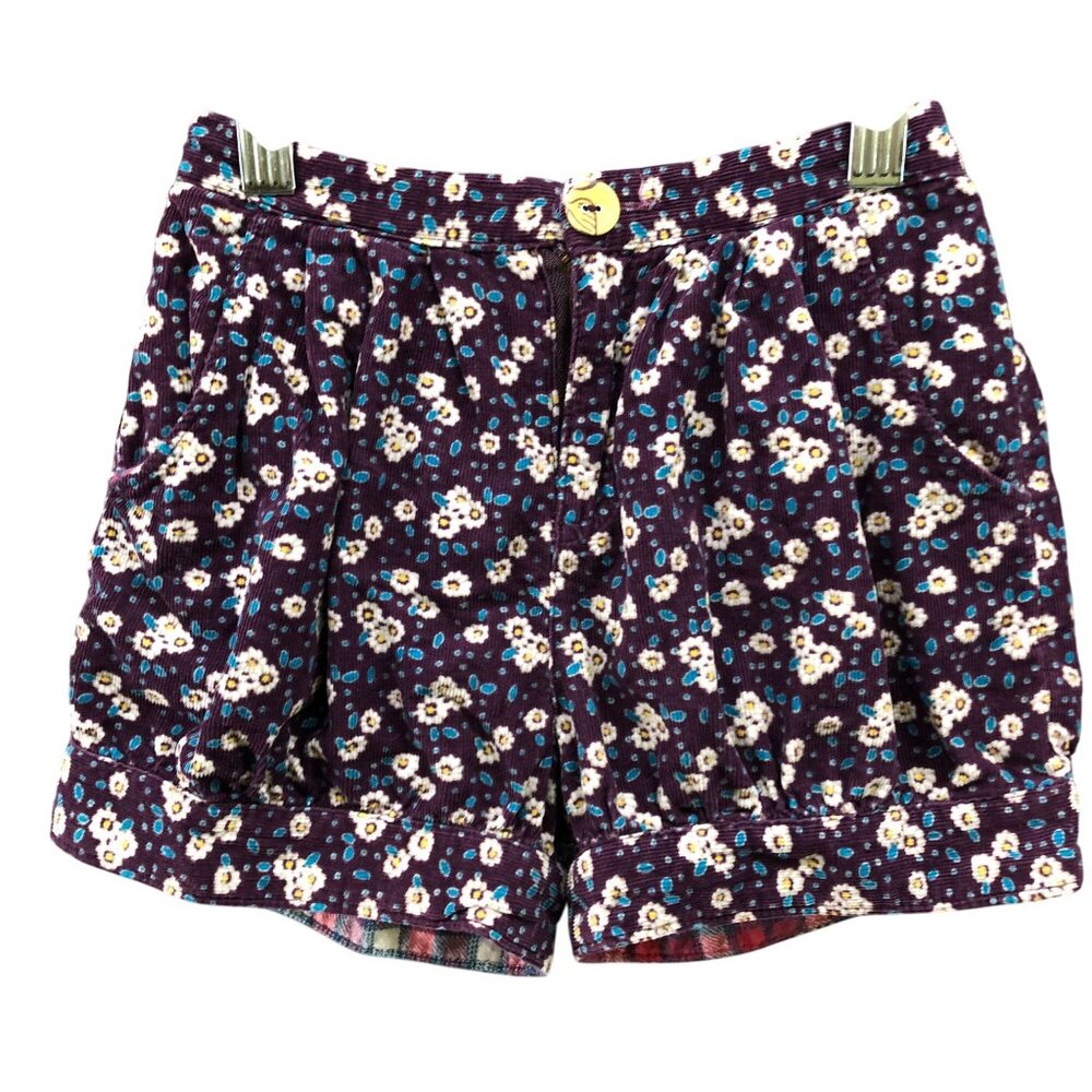 Matilda Jane Girls Size 6 Bubble Corduroy Shorts Purple Floral Cottagecore